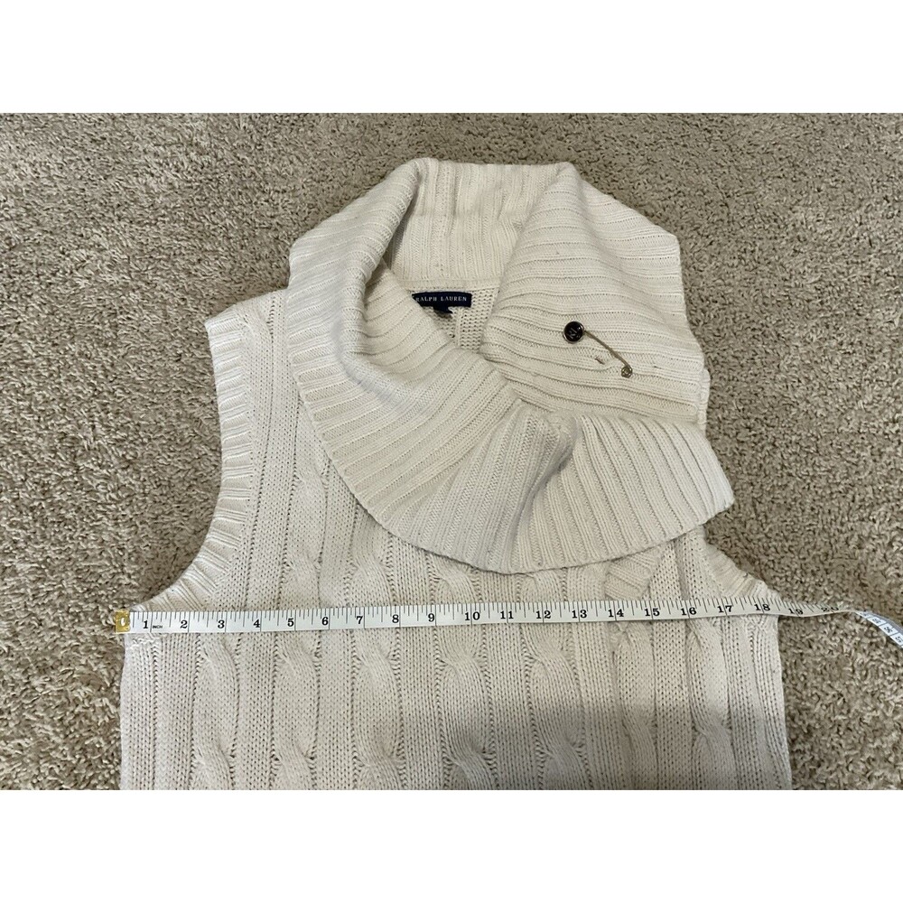 Ralph Lauren, Women’s Cable Knit Sleeveless Cardigan, Ivory, Size: L/G - Picture 6 of 7